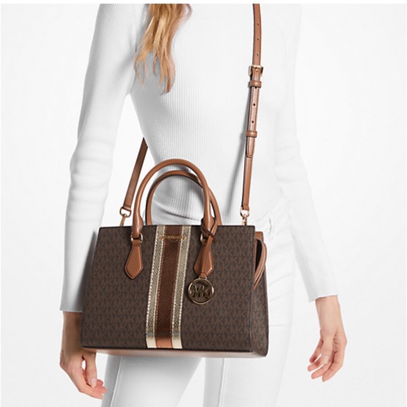 Michael Kors Sheila Medium Signature Logo and Metallic Satchel Crossbody ZC NWT - Picture 2 of 16